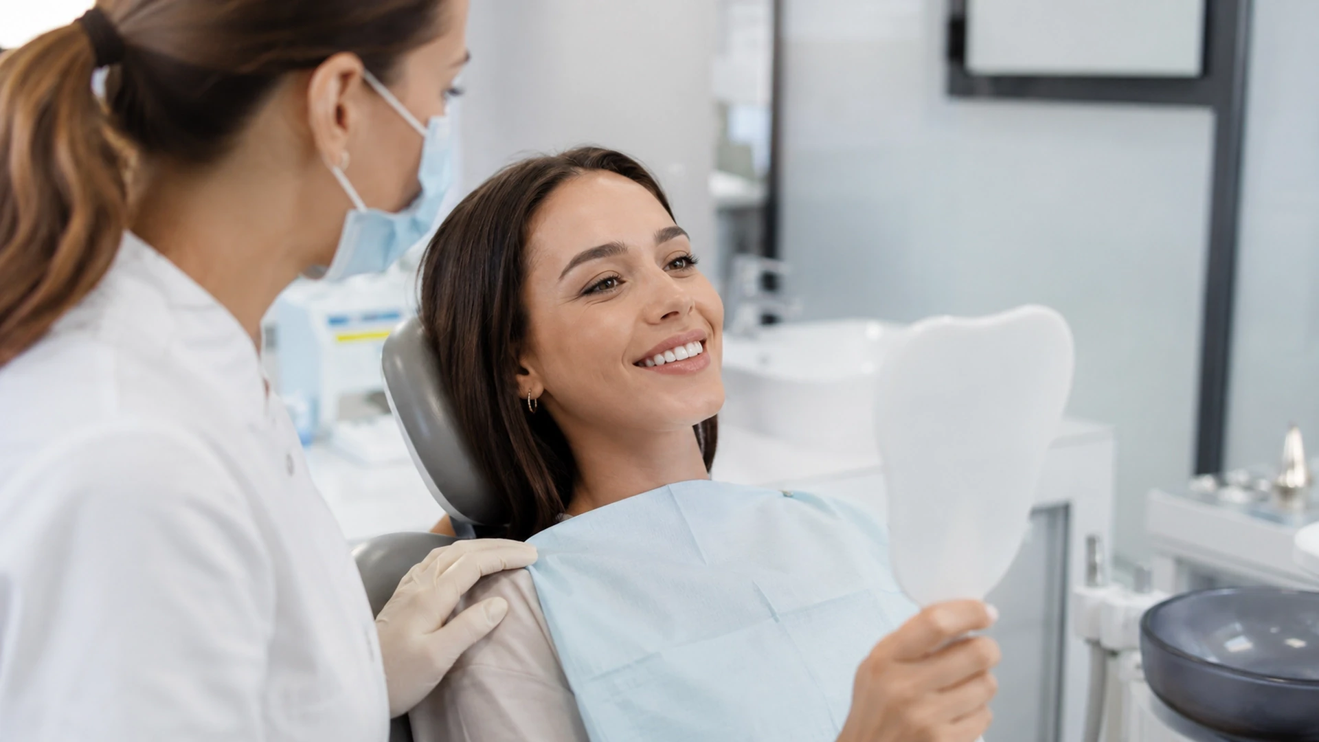 Profesyonel diş beyazlatma seansı için modern klinik ortamı